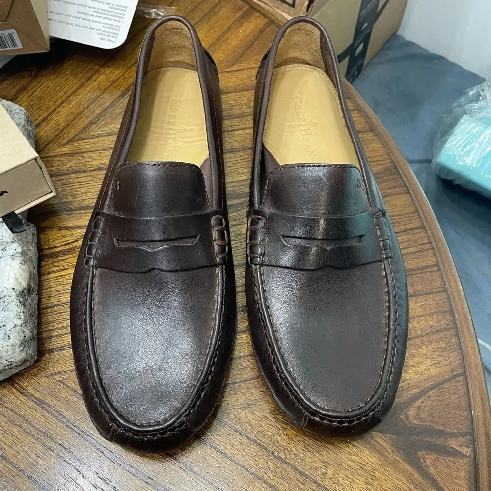 Cole Hann shoes Men's Grant Canoe Penny Loafer driver T Moro Dark Brown sz 10.5
